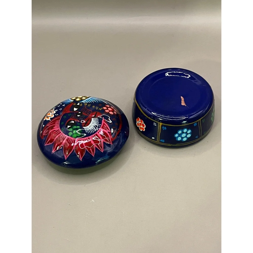 Sun Moon Stars Celestial Redware‎ Trinket Box Cobalt Blue 2.5